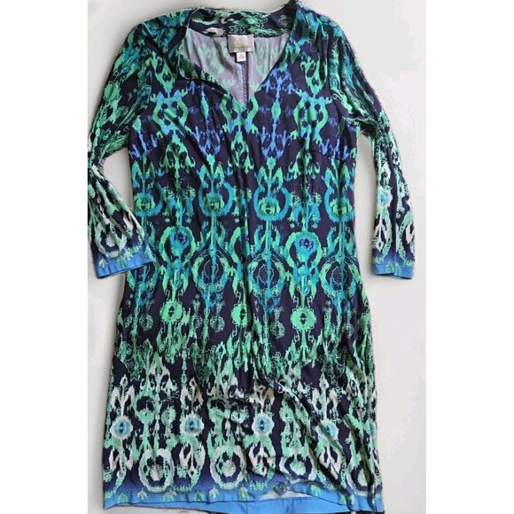 VTG Donna Morgan 8 Peacock Blue Green Stretch Resort Cruise Knee Length Dress - Picture 2 of 9